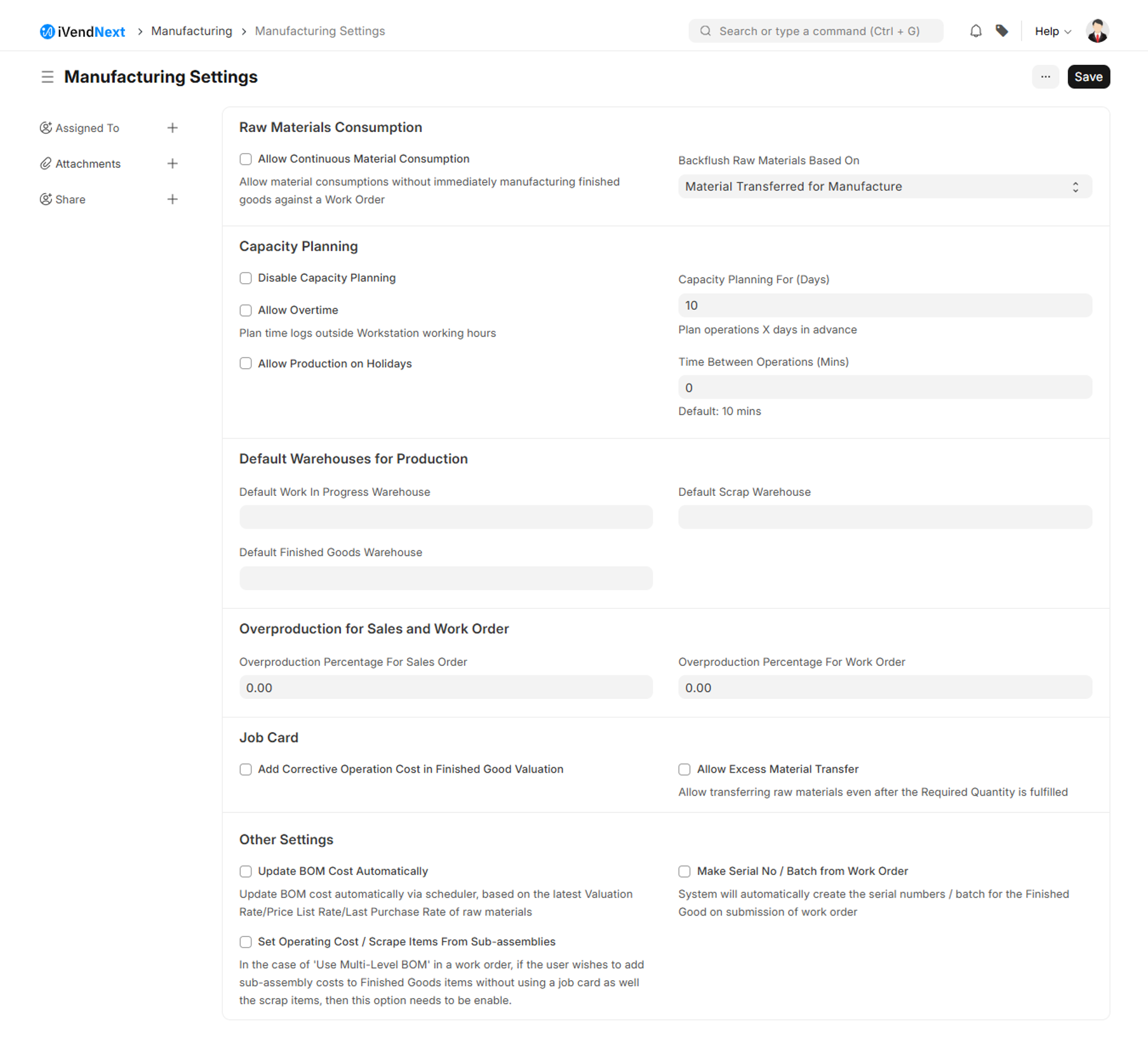 Manufacturing Settings - Extended - TBE